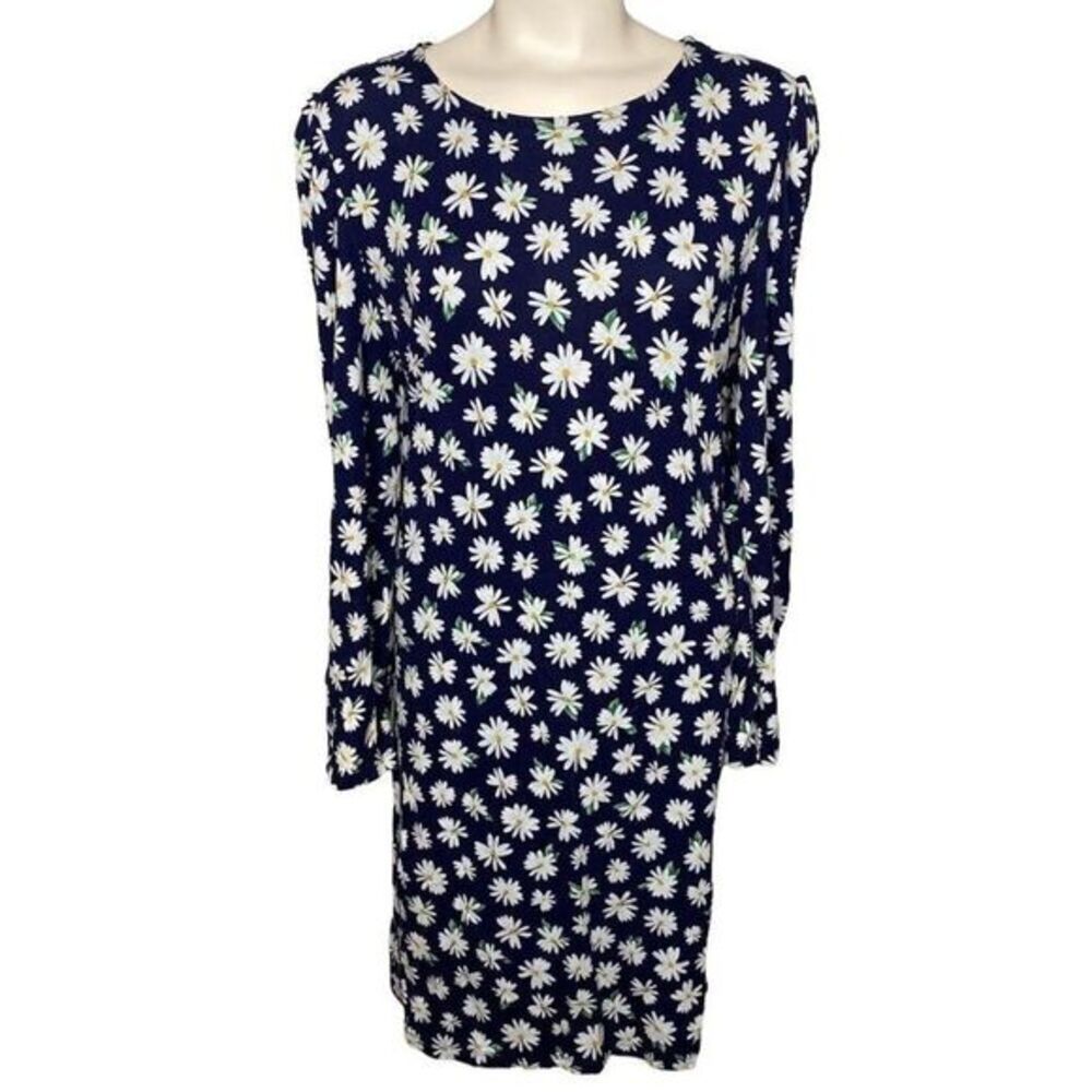 Old Navy Blue White Daisy Floral Long Sleeve Shift Dress Sz XL